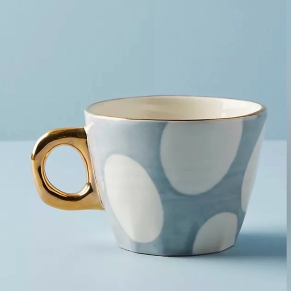 YESTERYEAR FOR ANTHROPOLOGIE BY BRIDGET BODENHAM CREAM DOT MUG 3 1/2" STONEWARE